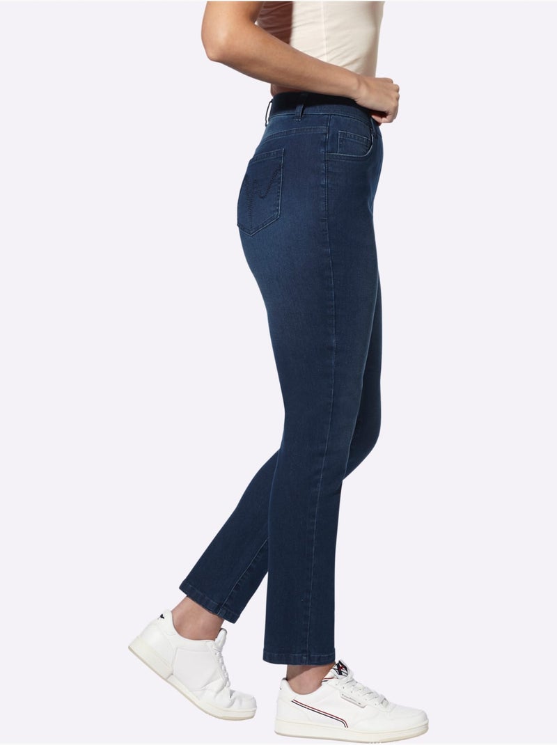 Jean Ceinture élastique Pour Plus De Confort - Taille Standard - Helline Bleu foncé - Kiabi