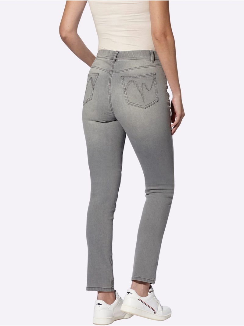 Jean Ceinture élastique Pour Plus De Confort - Taille Standard - Helline Gris Bleu - Kiabi