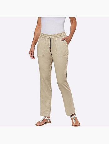 Jean avec ceinture smockée et poches en biais devant - Taille standard - Moda Vilona