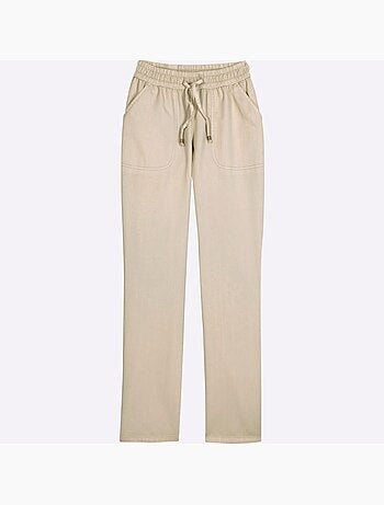 Jean avec ceinture smockée et poches en biais devant - Taille standard - Moda Vilona