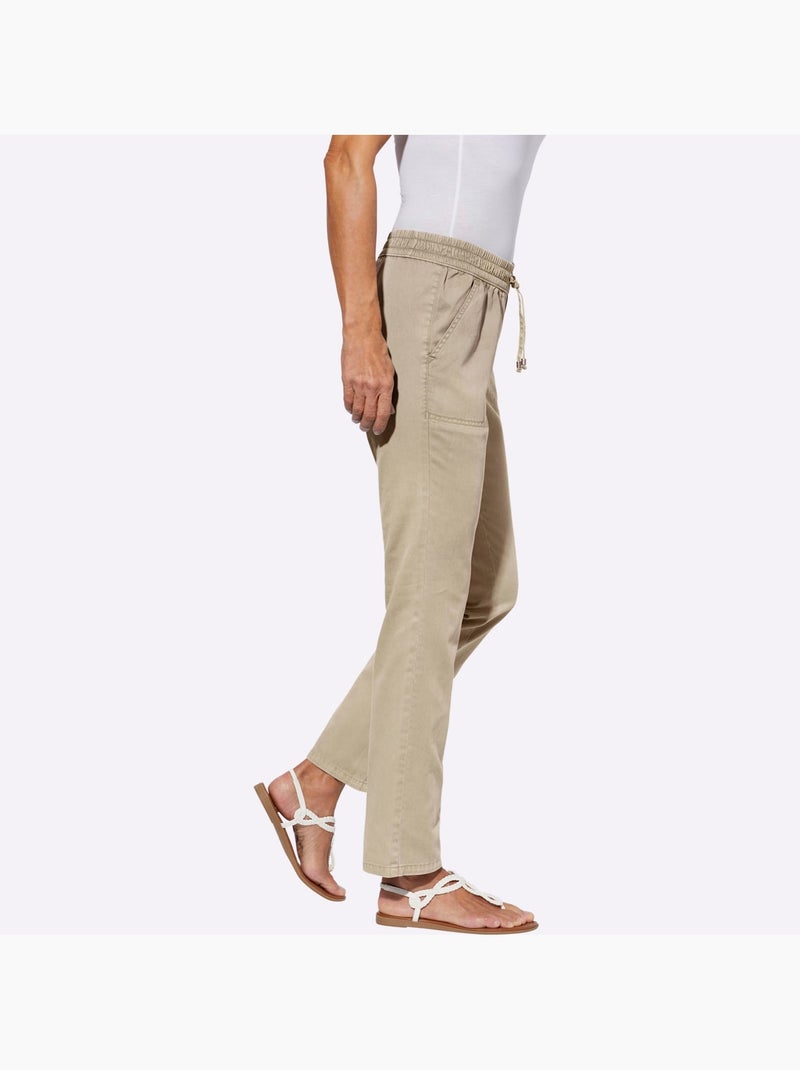 Jean ceinture smockée avec lien à nouer et deux poches en biais - Taille standard - Moda Vilona Sable - Kiabi