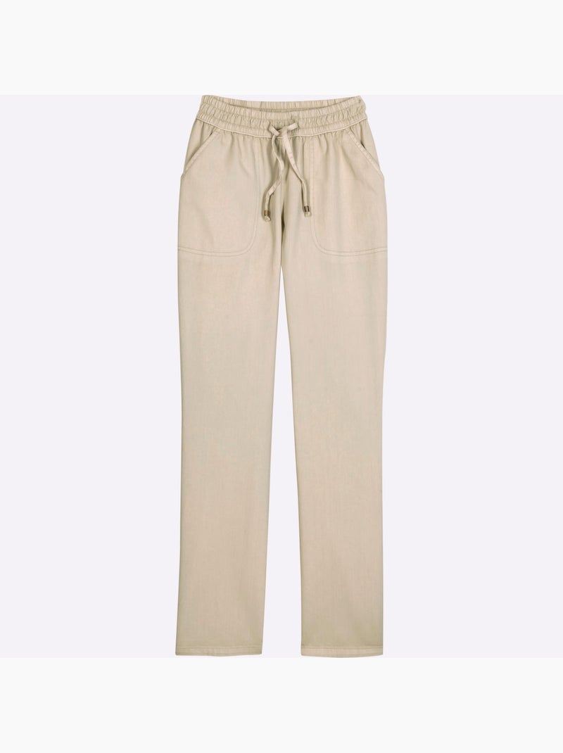 Jean ceinture smockée avec lien à nouer et deux poches en biais - Taille standard - Moda Vilona Sable - Kiabi