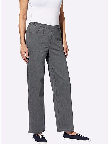 Jean confortable à ceinture élastique avec jambes larges et poches - taille courte - moda vilona