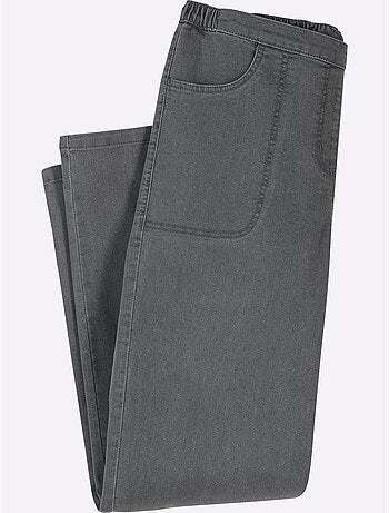 Jean confortable à ceinture élastique avec jambes larges et poches - taille courte - moda vilona