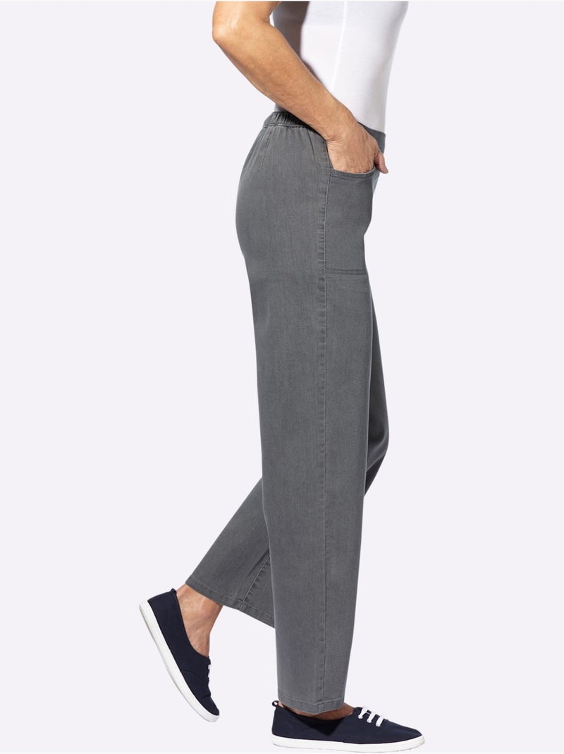Jean confortable à ceinture élastique avec jambes larges et poches - taille courte - moda vilona Gris Gris - Kiabi