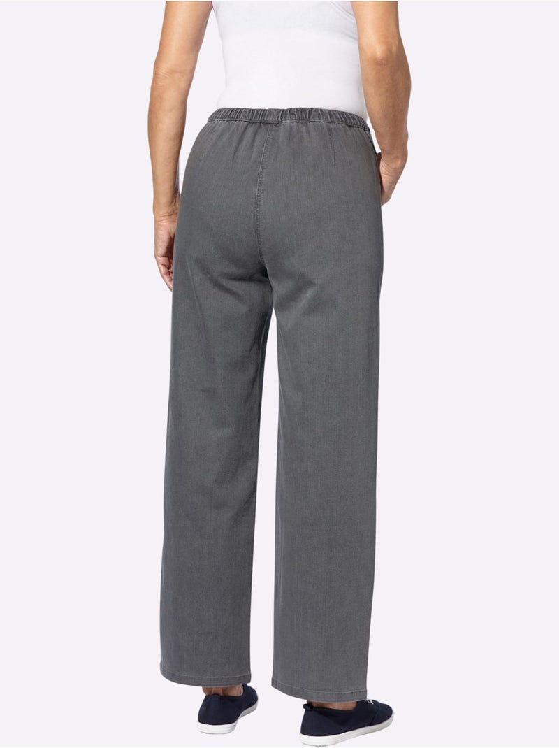 Jean confortable à ceinture élastique avec jambes larges et poches - taille courte - moda vilona Gris Gris - Kiabi