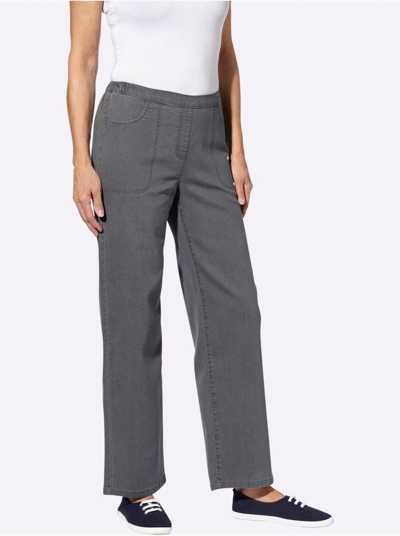 Jean confortable à ceinture élastique avec jambes larges et poches - taille courte - moda vilona Gris Gris - Kiabi