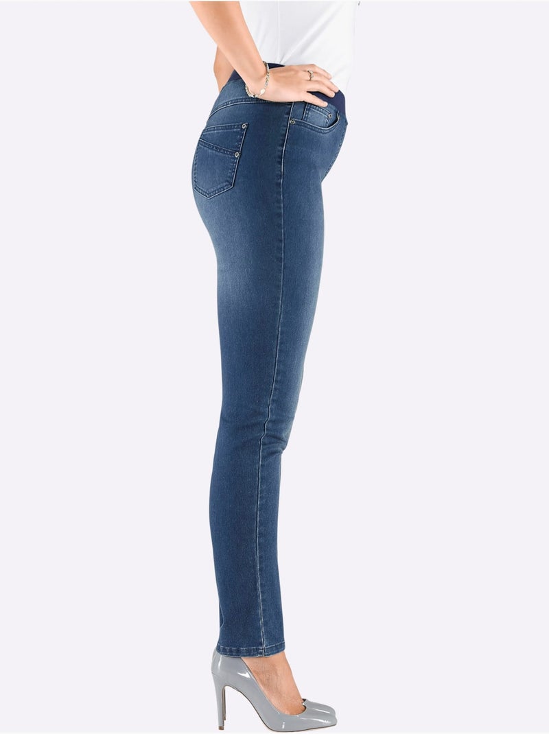 Jean confortable avec ceinture en tricot côtelé intégrée et poches - Taille standard - Witt Bleu jean - Kiabi