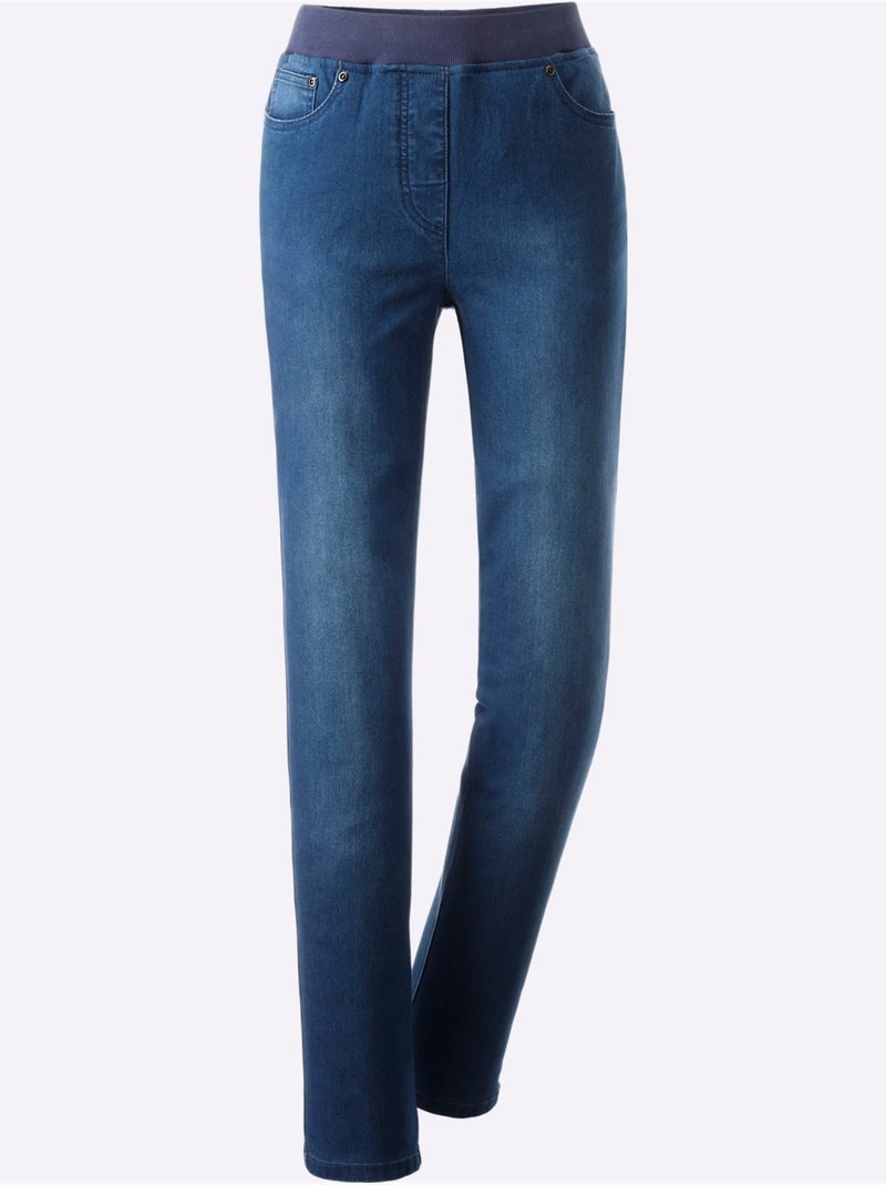 Jean confortable avec ceinture en tricot côtelé intégrée et poches - Taille standard - Witt Bleu jean - Kiabi