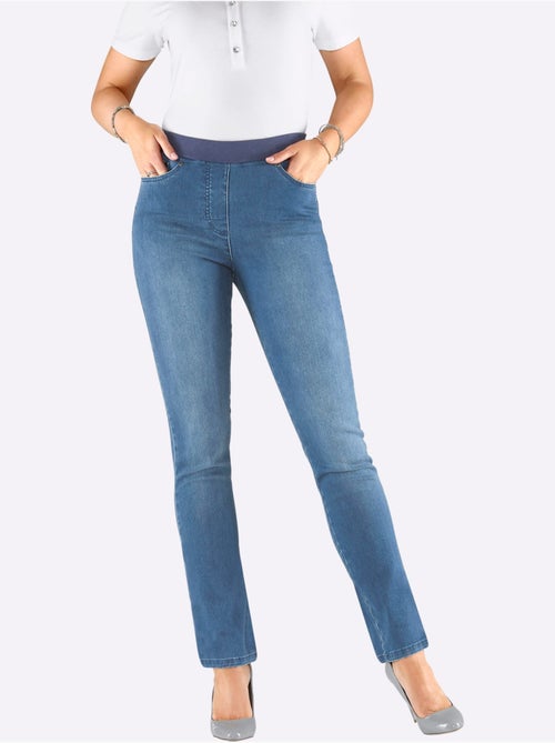 Jean coton avec ceinture tricot côtelé et touché doux - Taille standard - Witt - Kiabi