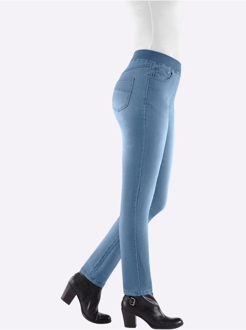 Jean coton avec ceinture tricot côtelé et touché doux - Taille standard - Witt - Kiabi