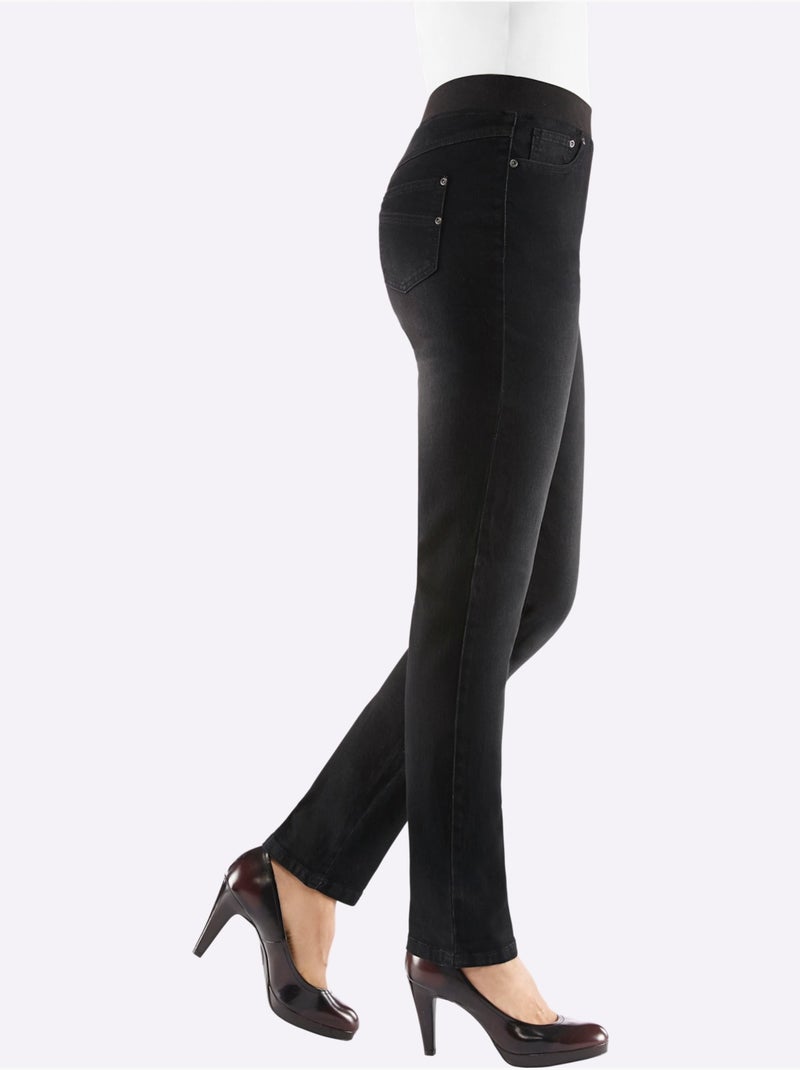 Jean coton avec ceinture tricotée intégrée et poches pratiques - Taille standard - Witt Noir - Kiabi