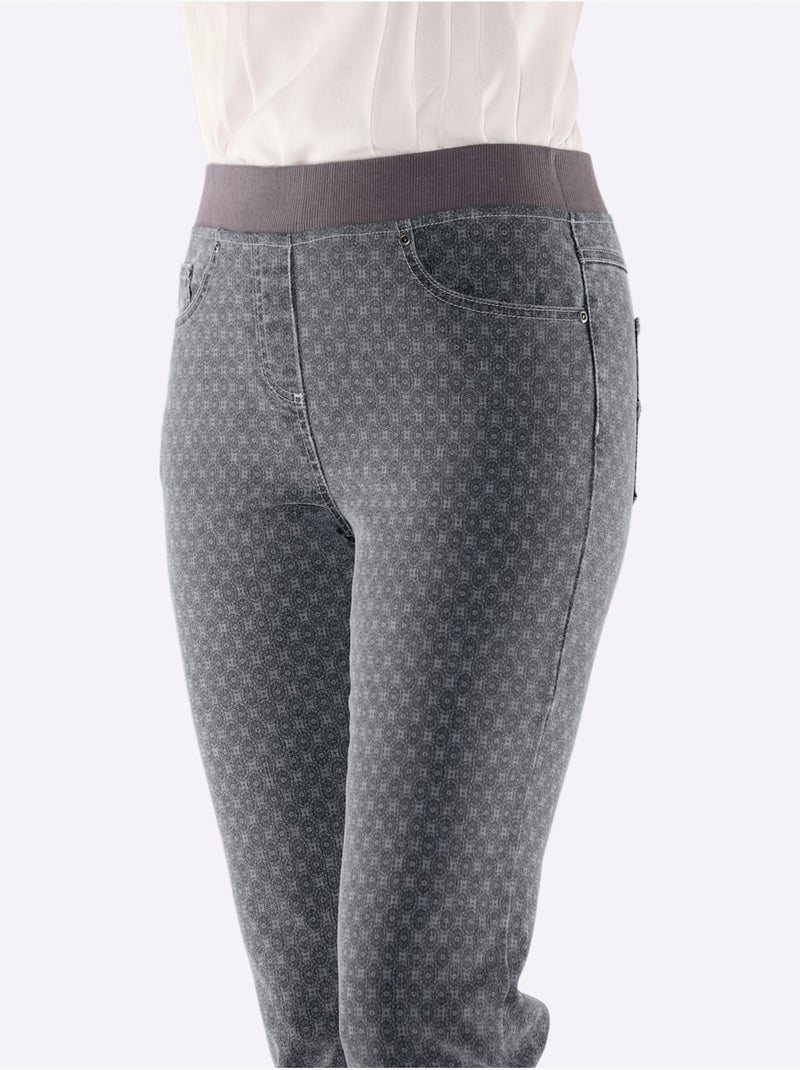 Jean coton facile à enfiler avec ceinture intégrée et poches - Taille courte - Witt Gris Bleu - Kiabi