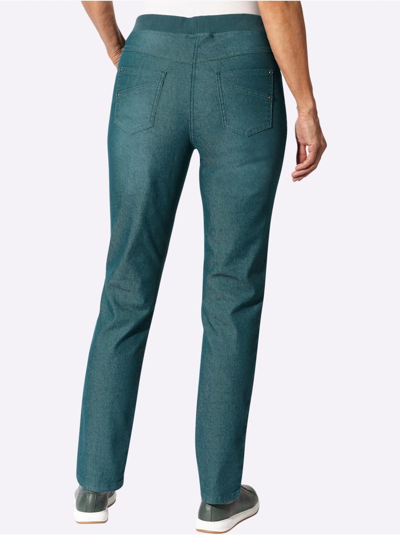 Jean coton facile à enfiler avec ceinture intégrée et poches - Taille standard - Witt Bleu pétrole - Kiabi