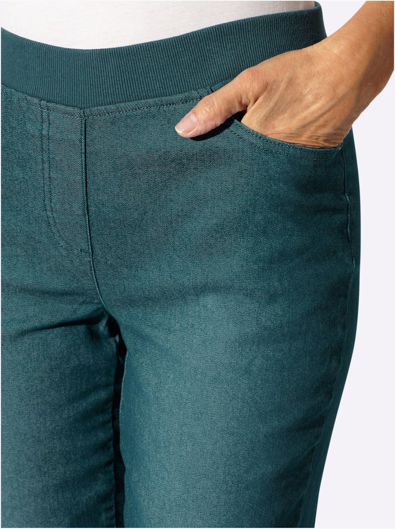 Jean coton facile à enfiler avec ceinture intégrée et poches - Taille standard - Witt Bleu pétrole - Kiabi