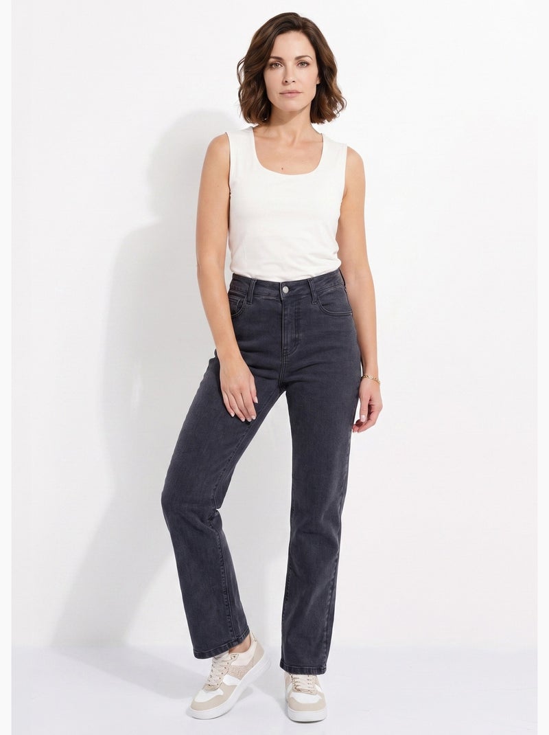 Jean couleur 5 poches droit taille haute - afibel Noir - Kiabi