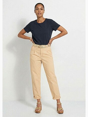 Jean couleur coupe carotte taille haute stretch