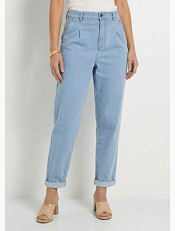 Jean couleur coupe carotte taille haute stretch