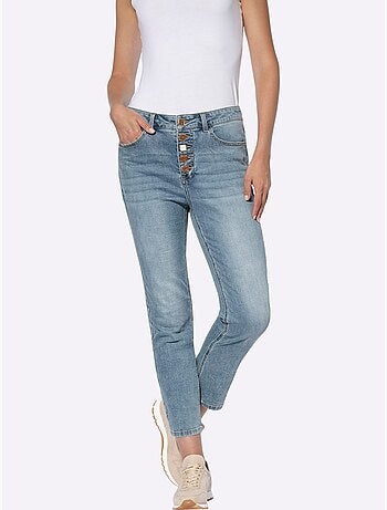 Jean coupe 5 poches en stretch et boutons décoratifs - taille standard - helline