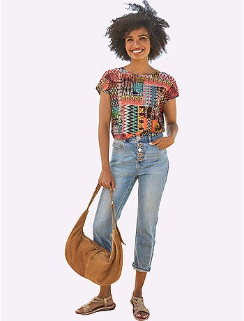 Jean coupe 5 poches en stretch et boutons décoratifs - taille standard - helline