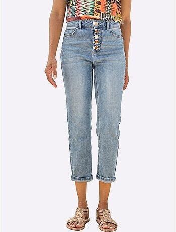 Jean coupe 5 poches en stretch et boutons décoratifs - taille standard - helline