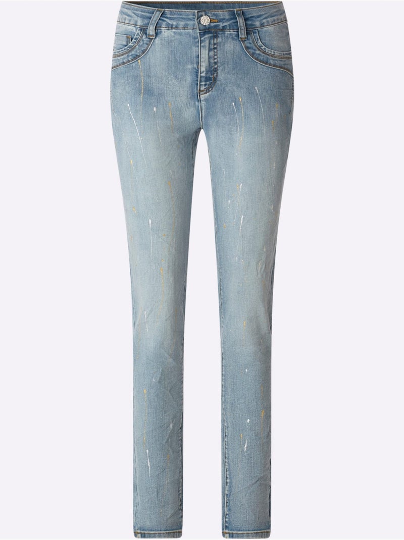 Jean coupe 5 poches moderne - taille standard - helline Bleu Blanc - Kiabi