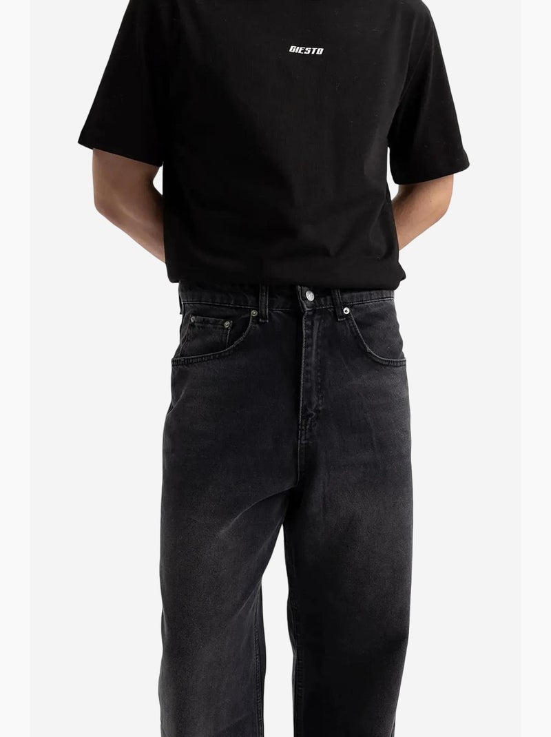 Jean coupe ample à jambe droite giesto Gris Noir - Kiabi