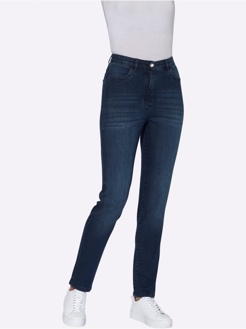 Jean coupe carotte à taille haute avec poches et passants - taille courte - moda vilona Bleu foncé - Kiabi