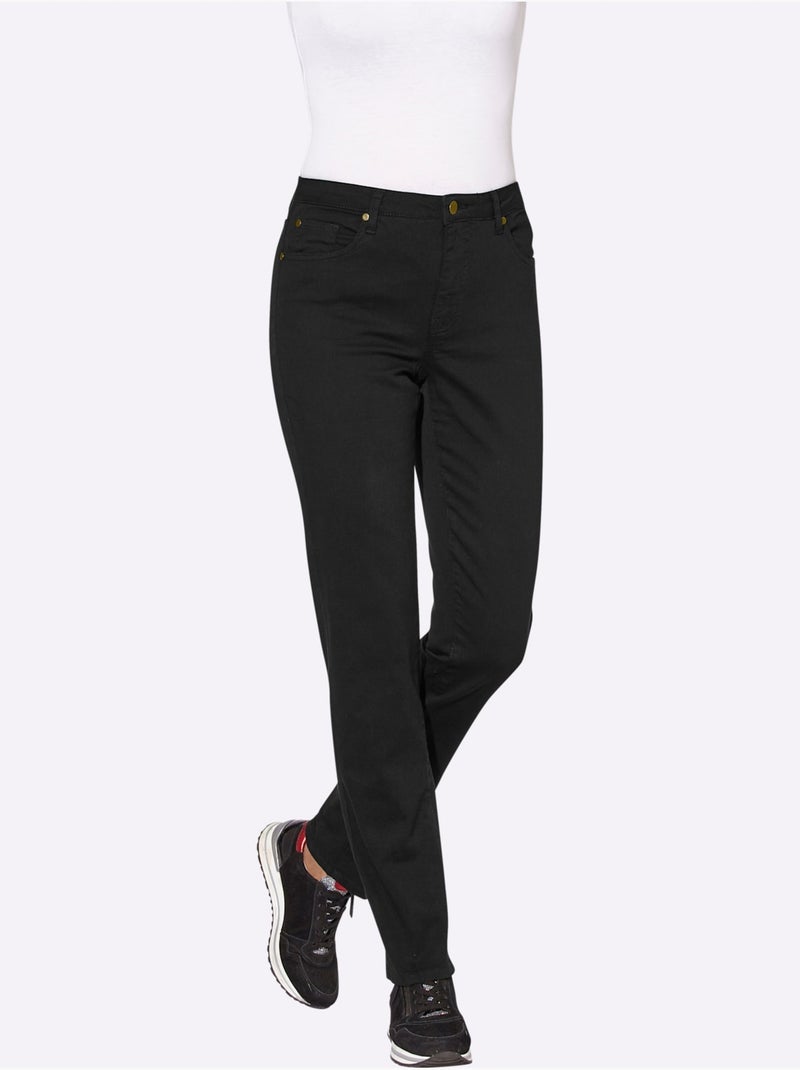 Jean coupe droite à 5 poches avec rivets et ceinture à passants - Taille extra courte - Witt Noir - Kiabi