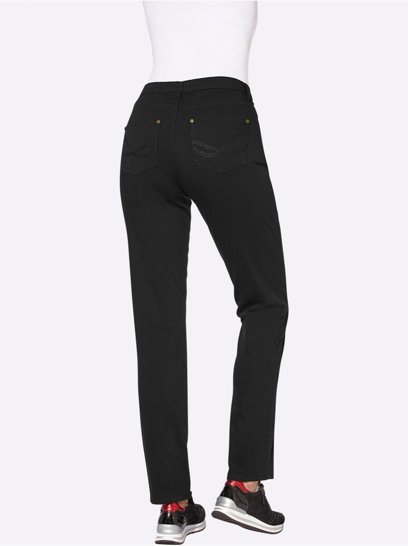 Jean coupe droite à 5 poches avec rivets et ceinture à passants - Taille extra courte - Witt Noir - Kiabi