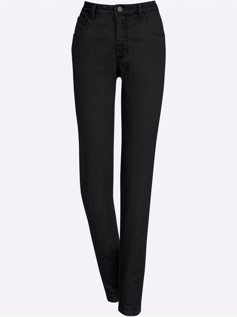 Jean coupe droite à 5 poches avec rivets et ceinture à passants - Taille extra courte - Witt Noir - Kiabi