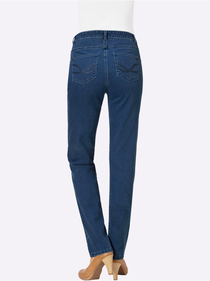 Jean coupe droite à 5 poches avec rivets et ceinture à passants - Taille standard - Witt Bleu jean - Kiabi