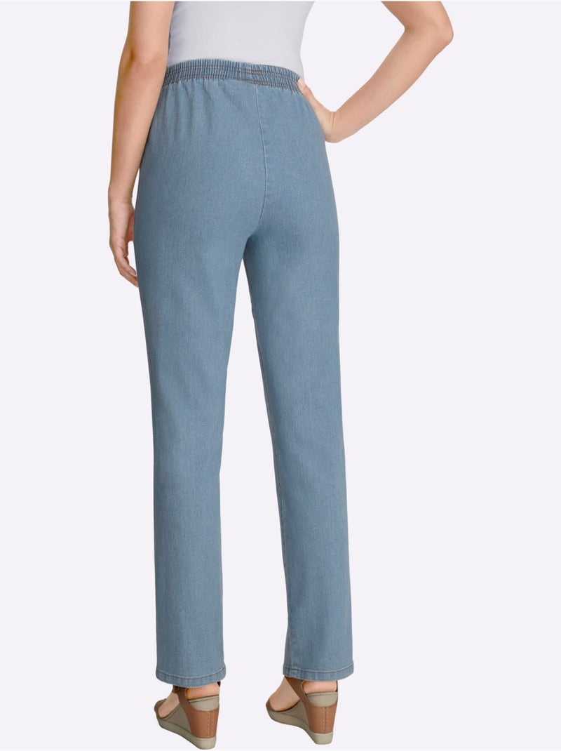 Jean coupe droite à ceinture élastique et confortable en matière douce - Taille courte - Moda Vilona Bleu Blanc - Kiabi