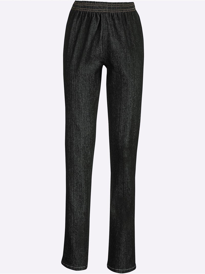 Jean coupe droite à ceinture élastique et tissu extensible doux - Taille courte - Moda Vilona Noir - Kiabi