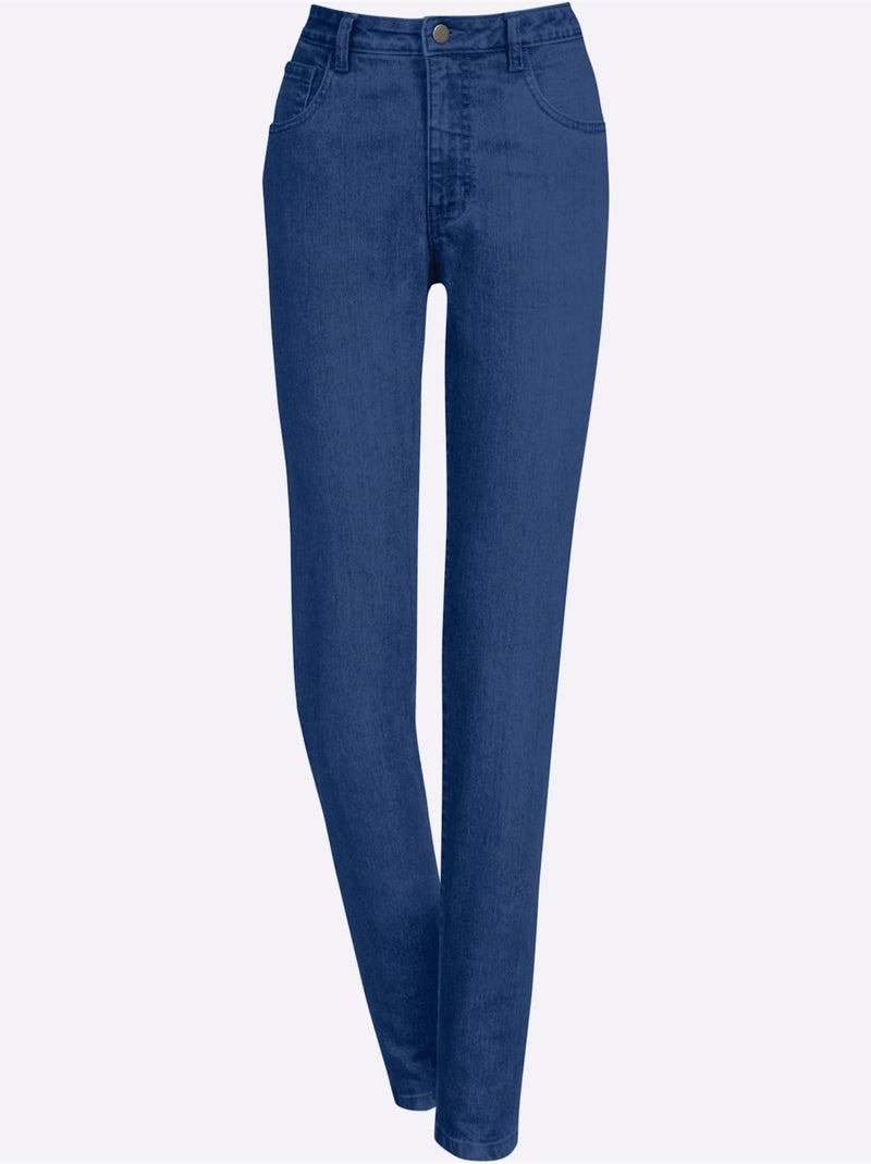 Jean coupe droite à cinq poches avec rivets et ceinture à passants - Taille extra courte - Witt Bleu jean - Kiabi