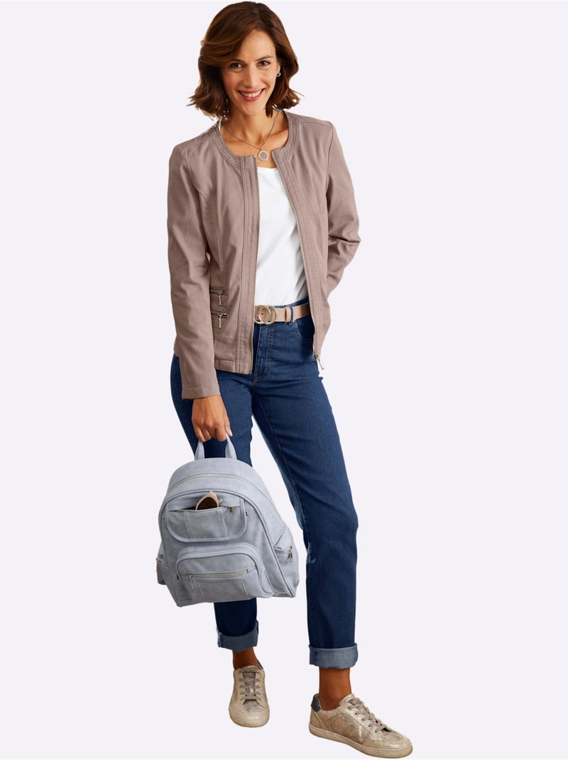 Jean coupe droite à cinq poches avec rivets et ceinture à passants - Taille extra courte - Witt Bleu jean - Kiabi