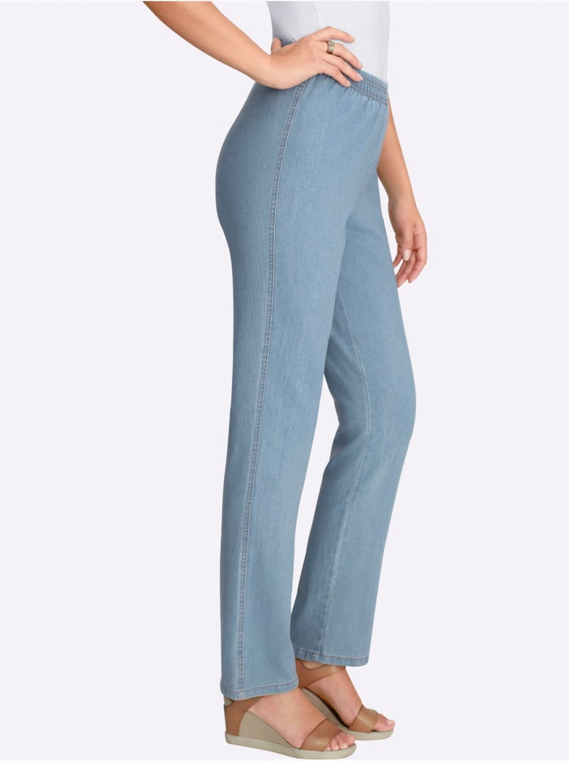 Jean coupe droite avec ceinture élastique et finition douce - Taille standard - Moda Vilona Bleu Blanc - Kiabi