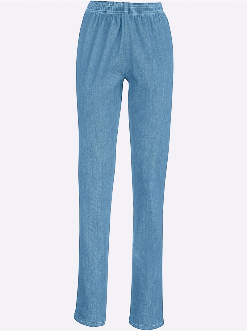 Jean coupe droite avec ceinture élastique et finition douce - Taille standard - Moda Vilona Bleu Blanc - Kiabi