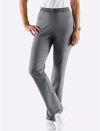 Jean coupe droite avec ceinture élastique et matière extensible douce - Taille courte - Moda Vilona