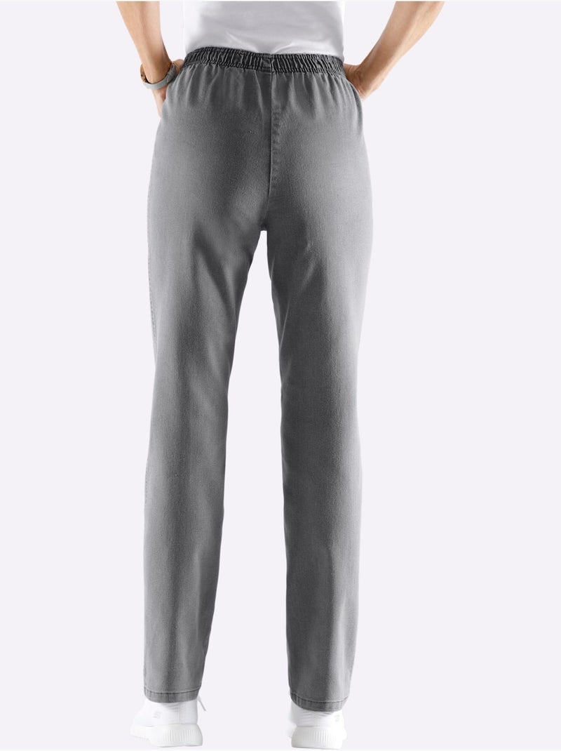 Jean coupe droite avec ceinture élastique et matière extensible douce - Taille courte - Moda Vilona Gris - Kiabi