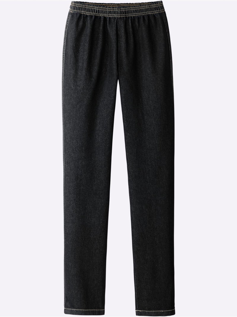 Jean coupe droite en matière extensible avec ceinture élastique - Taille standard - Moda Vilona Noir - Kiabi
