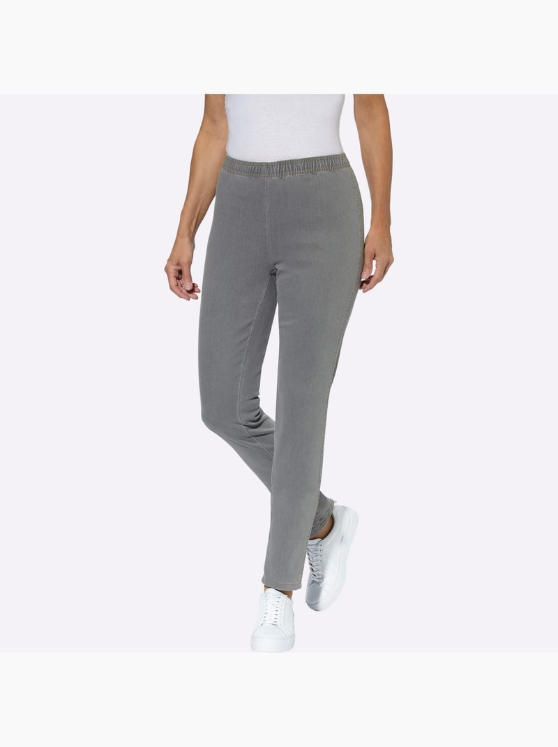 Jean coupe étroite à ceinture élastique en qualité extensible - Taille courte - Moda Vilona Gris - Kiabi