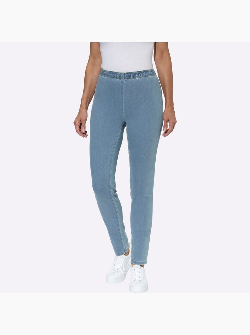 Jean coupe étroite à ceinture élastique et style décontracté - Taille courte - Moda Vilona Bleu Blanc - Kiabi
