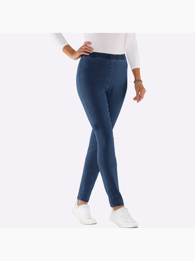 Jean coupe étroite avec ceinture élastique et finition extensible - Taille standard - Moda Vilona Bleu foncé - Kiabi