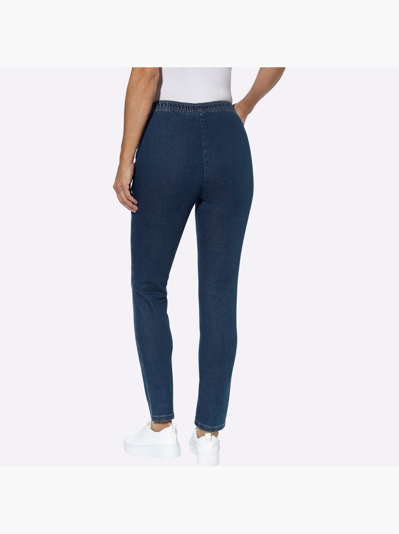 Jean coupe étroite avec ceinture élastique et matière extensible - Taille courte - Moda Vilona Bleu foncé - Kiabi