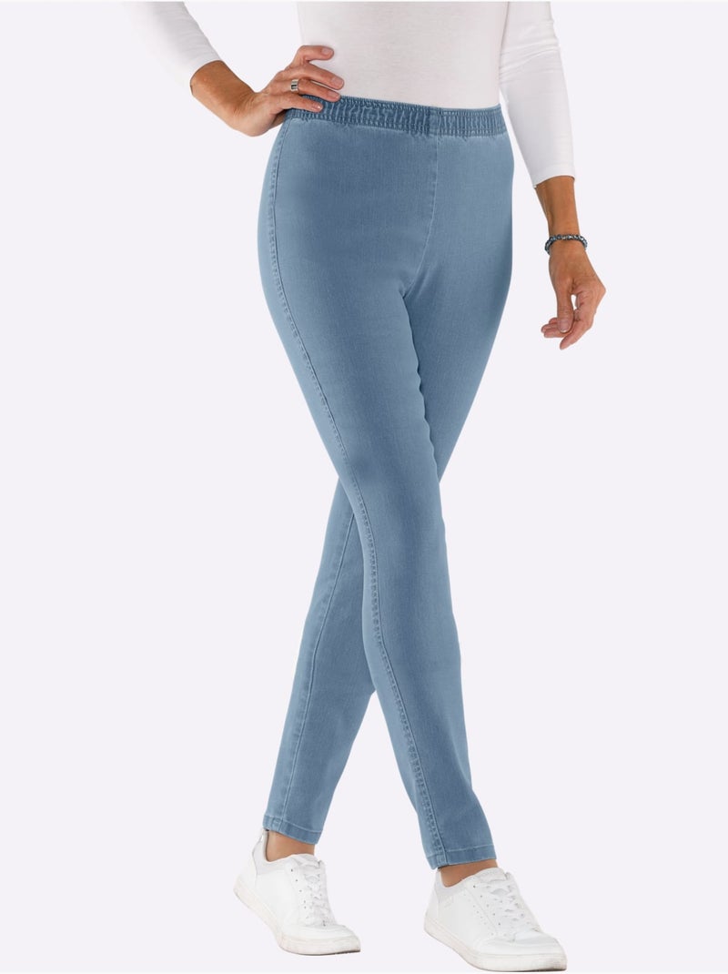 Jean coupe étroite avec ceinture élastique et matière extensible - Taille standard - Moda Vilona Bleu Blanc - Kiabi