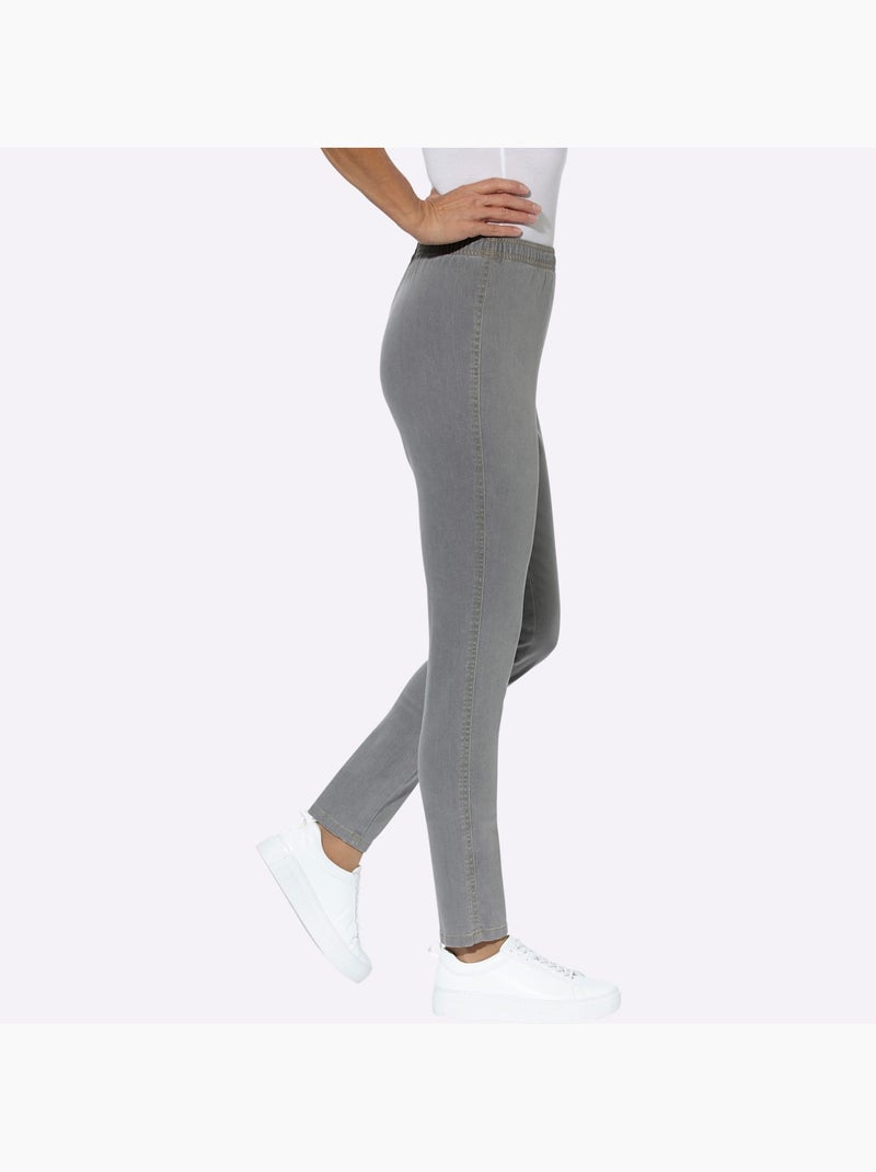 Jean coupe étroite en matière extensible avec ceinture élastique - Taille standard - Moda Vilona Gris - Kiabi
