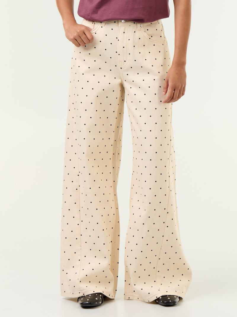 Jean coupe large à pois Blanc - Kiabi