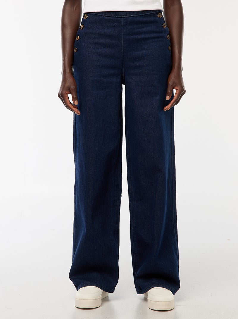Jean coupe large avec boutons sur les côtés Bleu - Kiabi