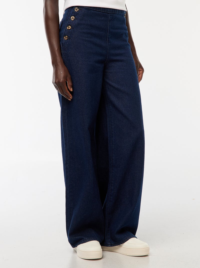 Jean coupe large avec boutons sur les côtés Bleu - Kiabi